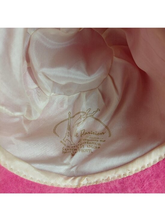 Vintage Le Parisien De Luxe Hat Cloche Womens One Size Pink Wool Angora France